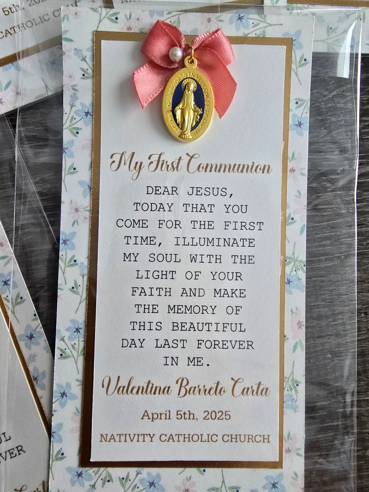 Set of 15 Personalized Baptism Favor Cards Personalized Keepsake Tarjetas de Bautizo
