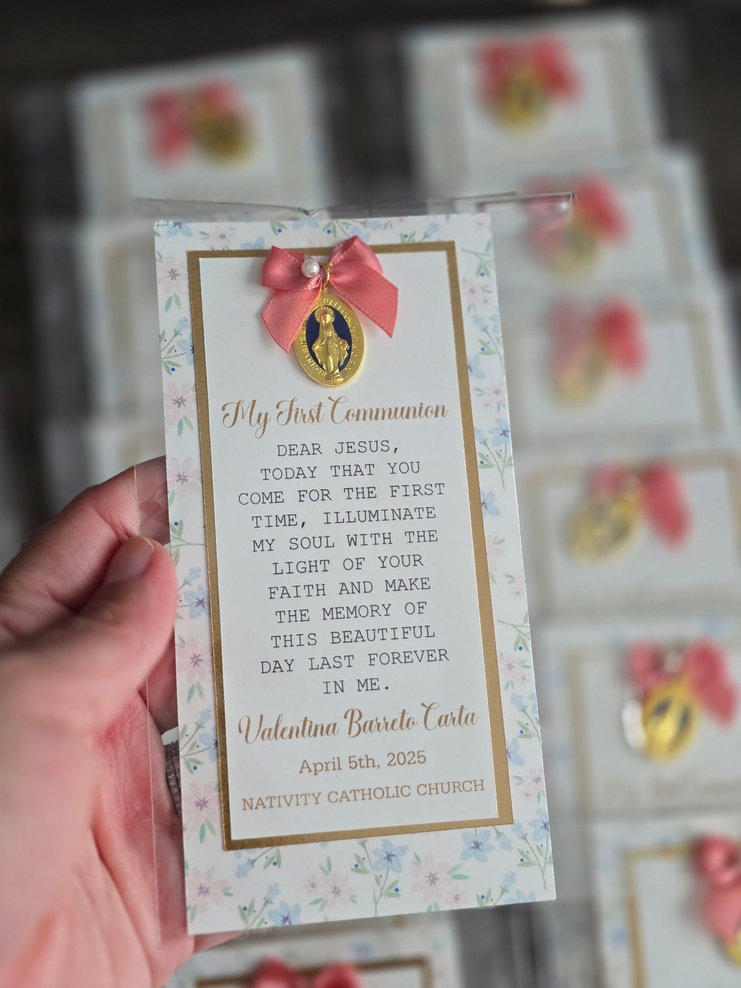Set of 15 Personalized Baptism Favor Cards Personalized Keepsake Tarjetas de Bautizo