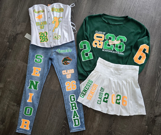 Custom Senior 2026 Sets, Senior Jeans, Senior Sweater, Senior Corset